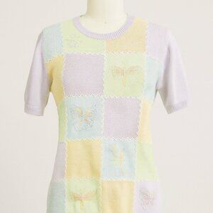 Alfred Dunner Sweater Top Short Sleeved Cottagecore Womens Size Small Pastel